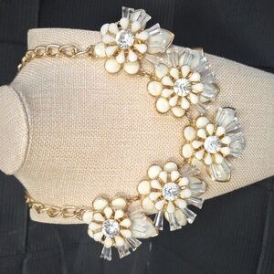 Bold Chunky Cream Clear And Gold Tone Statement Necklace